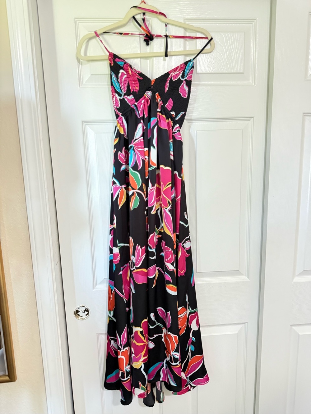 Black Floral Maxi Dress with Pink & Orange Prints
